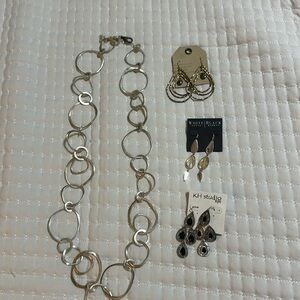 Lot of jewelry 1 necklace 3 pair of earrings